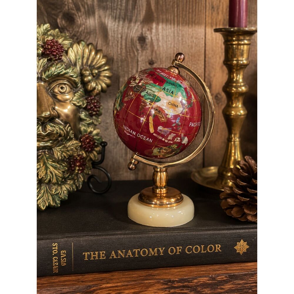 Red Jasper Gemstone Globe | Natural Stone Décor | 4" x 6"